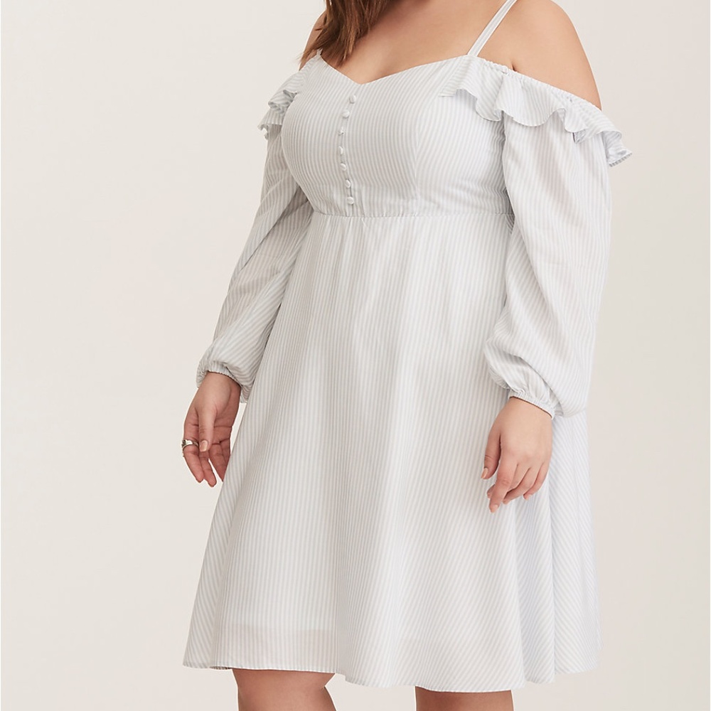 Torrid Blue White Striped Cold Shoulder Challis Dress